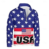 billiga Flaggmönster-Herr Grafisk Amerikanska amerikanska flaggan Huvtröjor Dagligen Ledigt Långärmad Hög krage Semester Utekväll Streetwear Blå Mönster Vår &amp; Höst Designer