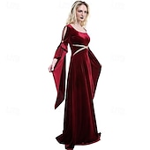 abordables Robe-Médiéval Renaissance Robe de cocktail Robe de Bal Manche cloche Étranger Elfe Femmes Celtique Fantaisie Royal Halloween Carnaval Mascarade LARP Foire de la Renaissance Festival Adulte Robe