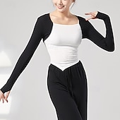 billiga Dansträning-Sportkläder Topp Ren Färg Tvinning Dam Prestanda Träning Långärmad Hög Polyester