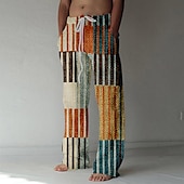 cheap Men&#039;s Printed Casual Pants-Men&#039;s Plaid Pants Trousers Mid Waist Drawstring Elastic Waist Hawaiian Casual Holiday Straight Leg Trousers Summer Spring Fall 3D Print Multi Color