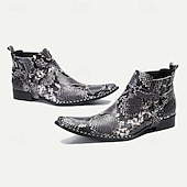 cheap Premium Leather Boots-Men&#039;s Premium Cowhide Leather Ankle Boots with Snakeskin Pattern – Stylish Western Motorcycle Boots for Biker Events and Casual Wear