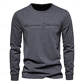 cheap Basic T shirts-100% Cotton Long Sleeve Men&#039;s T-shirt Solid Color Letter Print Casual T shirts for Men New Spring Tops Tee Men Clothing