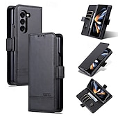 baratos Capa Samsung-telefone Capinha Para Dobra Z 7 Dobra Z 6 Z Fold 5 Z Fold 4 Z Fold 3 Capa traseira Com Suporte Magnética Slot para cartão Retro Couro PU