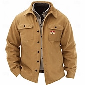 olcso férfi ing kabát-Férfi Tehenészfiú Kordbársony Ing Ingkabát Overshirt Hosszú ujj Szüret Törzsi Hétköznapi Ősz &amp; tél Galléros ingek Begombol 3D nyomtatás 2 zseb 1db Katonai zöld Sötétkék Barna