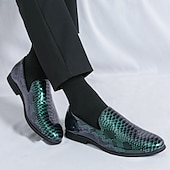 cheap Semi-Formal-Men&#039;s Snakeskin Print Loafers – Stylish Green and Black Glossy Slip-On Shoes with Modern Design, Perfect for Formal and Semi-Formal Occasions