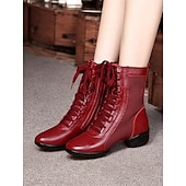 abordables Bottines de danse-bottes de danse à lacets rouges pour femmes avec empiècements en maille et talon bas, idéales pour les spectacles de jazz, de salon et de danse latine