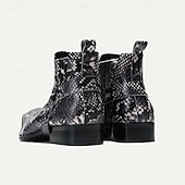 cheap Premium Leather Boots-Men&#039;s Premium Cowhide Leather Ankle Boots with Snakeskin Pattern – Stylish Western Motorcycle Boots for Biker Events and Casual Wear