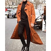 cheap Men&#039;s Trench Coat-Men&#039;s Transition Jacket Trench Coat Going out All Seasons Polyester Windproof Outerwear Clothing Apparel Classic Plain Pocket Lapel Double Breasted