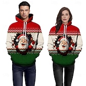 abordables Sudaderas &amp; Sudaderas con capucha-Navidad Papá Noel Sudadera Sudadera con capucha navideña divertida 3D Navidad Bolsillo delantero Gráfico Para Pareja Hombre Mujer Adulto Mascarada Impresión 3D Fiesta Casual Diario