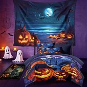 cheap Halloween Wall Tapestries-Halloween Decorations Blacklight Tapestry UV Reactive Glow in the Dark Glow Party Skulls Psychedelic Trippy Misty Hanging Tapestry Wall Art Mural for Living Room Bedroom Pumpkins