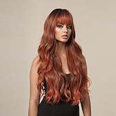 voordelige Synthetische trendy pruiken-Synthetische pruiken Uniformen carrière Kostuums Prinses Gekruld Golvend Middelste stuk Gelaagd kapsel Met pony Machinegemaakt Pruik 66.0 cm Bruin / Bourgondië Synthetisch haar Dames Cosplay Feest