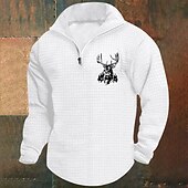 baratos Suéteres básicos-Homens Moletom Waffle Moletom Moletom com zíper Branco Vinho Verde Tropa Cáqui Cinza Claro Meio Zíper Gráfico Imprimir Imprimir Quarter Zip Natal Diário Feriado Outras estampas Roupa de rua Casual