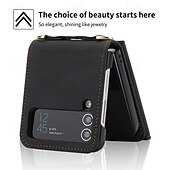 お買い得  サムスン用ケース-電話 ケース 用途 Zフリップ6 Z Flip 5 Z Flip 4 Z Flip 3 バックカバー スタンド付き ジッパ－ ストラップ付き レトロ風 TPU PUレザー