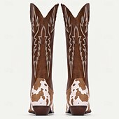 levne Cowboy &amp; Western Boots-pánské westernové kovbojské boty s hnědým a bílým kravským potiskem – vyšívaný design z umělé kůže, ideální pro rodeo, běžné nošení a venkovskou módu