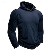 baratos camisetas básicas-Homens Camiseta Moletom Manga Longa Com Capuz Primavera Outono &amp; inverno Côr Sólida Tradicional / Vintage Com Capuz Ao ar livre Casa Desportos e Ar livre Branco Azul Marinha Cinzento Escuro Top Tee