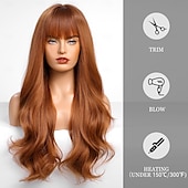 cheap Synthetic Trendy Wigs-Wig with Bangs for Women  Long Wavy Hair Wig Wig Curly Wavy Synthetic Wigs for Girls Daily Party Use
