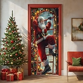 abordables Couvre-portes de Noël-bannière de noël décorations de porte de Noël, couvertures de porte, échelle de Père Noël, tapisserie de porte, , décoration, toile de fond, bannière de porte pour porte d&#039;entrée