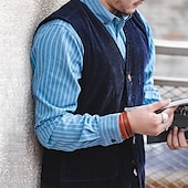 お買い得  メンズベスト-男性用 ベスト ジレ 日常 デート バケーション ファッション カジュアル 春 &amp; 秋 ボタン ポケット ポリエステル コーデュロイ 快適 平織り シングルブレスト 一つボタン Ｖネック レギュラー ブラック アーミーグリーン ダークブルー コーヒー ベスト
