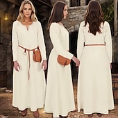 ieftine Rochie-Șorț viking medieval pentru femei, cu rochie tunică cu dantelă la spate, 2 buc ținute pentru larp ren faire târg renascentist, carnaval, rochie de halloween