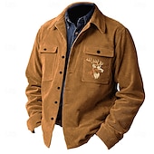 levne pánské košilové sako-Pánské Jelen Košile bunda Overshirt Dlouhý rukáv Vinobraní Africký vzor Na den Podzim zima Košile s límečkem Tlačítko nahoru 3D tisk 2 kapsy 1ks Armádní zelená Námořnická modř Hnědá