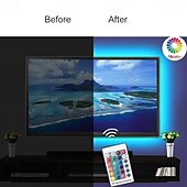 رخيصةأون أضواء شريط USB-شريط إضاءة led rgb ملون 1-4 متر 14-95 بوصة إضاءة خلفية للتلفاز بما في ذلك 24 مفتاح وحدة تحكم بالأشعة تحت الحمراء لشاشة الكمبيوتر وغرفة النوم وغرفة الألعاب والمسرح المنزلي وإضاءة جو