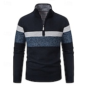 economico maglione pullover da uomo-Per uomo Pullover Maglione Maglioni con zip a un quarto Maglione lavorato a maglia A coste Maglia Standard Lavorato a maglia Vello Color Block Chiusura lampo quarto Di tendenza Essenziale Da tutti i