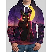 baratos Moletons-Gato Moletom Pullover dia das Bruxas 3D Bolso frontal Arte Gráfica Para Casal Homens Mulheres Adulto Dia Das Bruxas Carnaval Baile de Máscaras Impressão 3D Festa Casual / Diário
