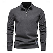 cheap Men&#039;s Pullover Sweater-Mens Quarter Zip Cotton Pullover Sweaters Solid Color Casual Social Knit Mock Neck Polo Sweaters for Men