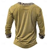 baratos Estilo étnico-Homens Índio Camisa Henley Manga Longa impressao 3D Retro Vintage Étnico Rua Casual Feriado Inverno Primavera &amp; Outono Amarelo Cinzento Henley Camiseta Henley