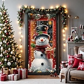 billiga Juldörrskydd-jul dörrdekorationer dörrskydd snögubbe dörr gobeläng dörr gardin dekoration bakgrund dörr banner för ytterdörr bondgård semester fest dekoration tillbehör inomhus/utomhus