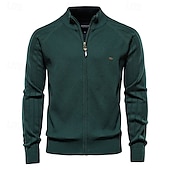 cheap Men&#039;s Elite Sweaters &amp; Cardigans-Men&#039;s Cardigan Sweater Ribbed Cable Knit Jacquard Zipper Solid Color Turndown Knitwear Neutral Outdoor Causal Clothing Apparel T-shirt Sleeve Winter Spring &amp;  Fall Black Navy Blue S M L