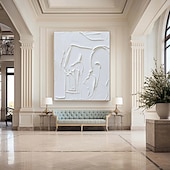 cheap Landscape Paintings-3D White oil painting Hand-Painted Thick Texture Oil Painting handpainted Beige White Painting On Canvas Abstract 3D white Textured oil painting Wall Art painting for Living Room bedroom decoration