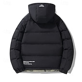 billiga Herrdunjackor och -parkas-Herr Vinterkappa Pufferjacka Quiltad jacka Vadderad Huva Fritid Sport Utekväll Vindtät Höst vinter Enfärgad / vanlig färg Svart Blå Kaki Pufferjacka
