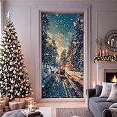 economico Copriporte natalizi-decorazioni natalizie per porte copriporta arazzo per porte castello di Babbo Natale tenda per porte decorazione sfondo striscione per porta d&#039;ingresso fattoria decorazioni per feste forniture per