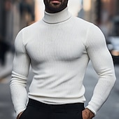 cheap Ribbed Knit Tee-Men&#039;s T Shirt Muscle Shirt Long Sleeve Shirt Mock Turtleneck Long Sleeve Turtleneck Rolled collar Fall &amp; Winter Plain Lightweight Classic Casual Ribbed Outdoor Casual Sports White Top Tee for Men