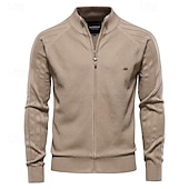 cheap Men&#039;s Elite Sweaters &amp; Cardigans-Men&#039;s Cardigan Sweater Ribbed Cable Knit Jacquard Zipper Solid Color Turndown Knitwear Neutral Outdoor Causal Clothing Apparel T-shirt Sleeve Winter Spring &amp;  Fall Black Navy Blue S M L