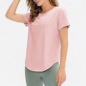 tanie Koszulki biegowe i topy-Damskie Běžecké tričko Krótki rękaw Tee Tshirt Codzienny Athleisure Solidne kolory Szybkie wysychanie Miękka Oddychający Trening w siłowni Chodzenie Jogging Odzież sportowa Odzież sportowa Morelowy