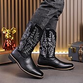 levne Cowboy &amp; Western Boots-pánské černé westernové kovbojské boty – vyšívaný shaft s klasickou špičatou špičkou, vintage styl pro rodeo nebo běžné nošení