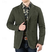 billige Blazere for menn-Herre Blazer Virksomhet Cocktailfest Bryllupsfest Mote Fritid Vår &amp; Vinter 100 % bomull Helfarge Knapp Lomme Bekvem Enkeltkneppet Blazer Svart Grønn Kakifarget