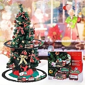 ieftine Jucării Novelty-set tren de Crăciun - decor electric de Crăciun cu sunet și lumină pentru brad de Crăciun, vagon, jucării cadou și produse periferice pentru Ziua Recunoștinței și sezonul sărbătorilor
