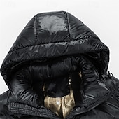 cheap Men's Downs &amp; Parkas-Men's Winter Coat Puffer Jacket Padded Zipper Pocket Polyster Pocket Outdoor Long Fashion Casual Thermal Warm Windproof Winter Plain Black Puffer Jacket