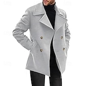 cheap Men&#039;s Trench Coat-Men&#039;s Peacoat Trench Coat Daily Vacation Fall &amp; Winter Polyester Thermal Warm Outerwear Clothing Apparel Fashion Classic Plain Pocket Lapel Double Breasted
