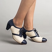 ieftine anii 1920-pantofi oxford vintage de damă în două tonuri - toc mic clasic cu șireturi pentru birou sau ținută casual