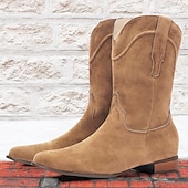 billige Cowboy og vestlige støvler-Herre Støvler Cowboy Western støvler Arbeidsstøvler Fritid Daglig Semsket lær PU Hold Varm Pustende Skli Støvletter Tøfler Svart Kakifarget kaffe Sommer Vinter