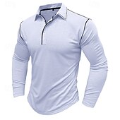 cheap Men&#039;s Classic Polo-Men&#039;s Polo Shirt Golf Shirt Casual Sports Lapel Long Sleeve Fashion Basic Plain Button Pocket Spring &amp;  Fall Regular Fit White Yellow Army Green Blue Light Grey Polo Shirt