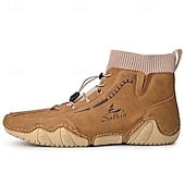 abordables Bottines-bottines décontractées en similicuir marron clair pour hommes avec détails cousus à la main, tige en tricot et lacets à bascule réglables - conception confortable et robuste pour l&#039;extérieur et le quotidien