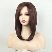 baratos peruca mais velha-Perucas sintéticas Liso Corte Assimétrico Peruca Médio Marrom Cabelo Sintético Mulheres Design de moda Macio Natural Marrom