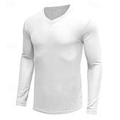 ieftine Tricou din tricot cu nervuri-Bărbați Tricou Cămașă musculară Tricou din tricot cu nervuri Tee Top Manșon Lung În V Vară Simplu Pit Strip Modă Designer De Bază Striat Vacanță Stradă Ieșire Negru Alb Vișiniu Top tricou pentru