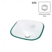 cheap Vessel Sinks-Bathroom Artistic Glass Vessel Sink with Waterfall Basin Faucet and Pop-up Drain Bathroom Sinks Above Counter Vanity Countertop Sink Bowl