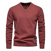 cheap Men&#039;s Pullover Sweater-Mens V-neck Solid Cotton Pullover Sweaters Long Sleeve Casual Social Knitted Sweaters for Men